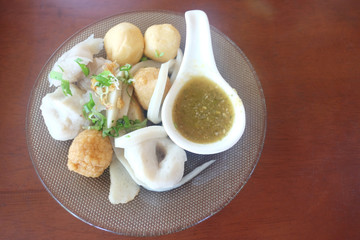 Fish meat ball in the dish.