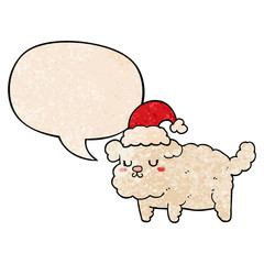 cute christmas dog and speech bubble in retro texture style