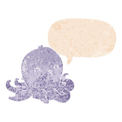 cartoon octopus and speech bubble in retro textured style