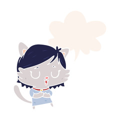 cartoon cat girl and speech bubble in retro style