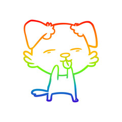 rainbow gradient line drawing cartoon dog sticking out tongue