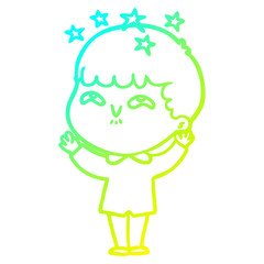 cold gradient line drawing cartoon amazed boy