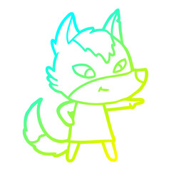 cold gradient line drawing friendly cartoon wolf