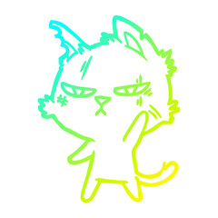 cold gradient line drawing tough cartoon cat