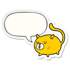 cartoon happy cat and speech bubble sticker
