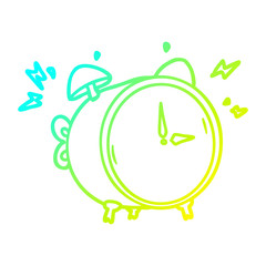 cold gradient line drawing cartoon ringing alarm clock