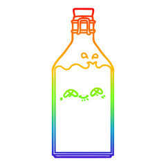 rainbow gradient line drawing cartoon old milk bottle
