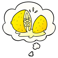 cartoon cut lemon and thought bubble in smooth gradient style