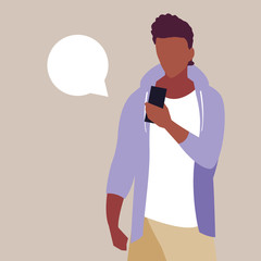 young man afro using smartphone with speech bubble