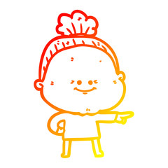 warm gradient line drawing cartoon happy old woman