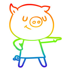 rainbow gradient line drawing happy cartoon pig