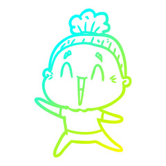 cold gradient line drawing cartoon happy old lady
