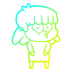 cold gradient line drawing cartoon whistling girl