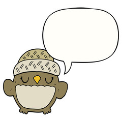 cute cartoon owl in hat and speech bubble