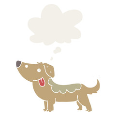 cartoon dog and thought bubble in retro style