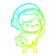 cold gradient line drawing cartoon astronaut woman