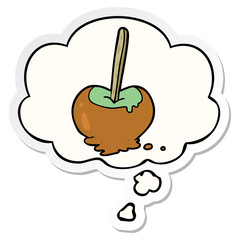 cartoon toffee apple and thought bubble as a printed sticker