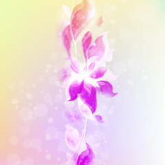 Light purple with yellow color background with abstract silhouettes of leaves and flowers
