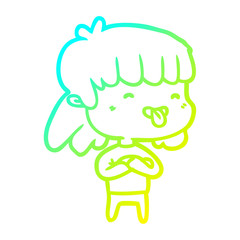 cold gradient line drawing girl sticking out tongue