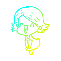 cold gradient line drawing cartoon happy woman