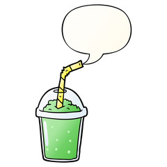 cartoon iced smoothie and speech bubble in smooth gradient style