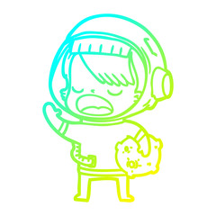 cold gradient line drawing cartoon space girl holding meteor