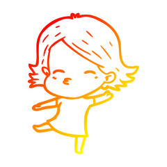 warm gradient line drawing cartoon woman dancing