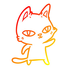 warm gradient line drawing cartoon cat staring