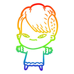 rainbow gradient line drawing cute cartoon girl with hipster haircut
