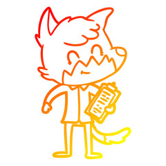 warm gradient line drawing cartoon happy fox salesman
