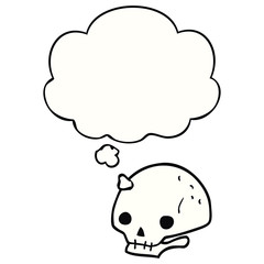 cartoon spooky skull and thought bubble