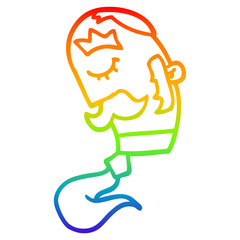 rainbow gradient line drawing cartoon man with mustache