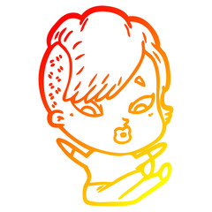 warm gradient line drawing cartoon surprised girl falling over