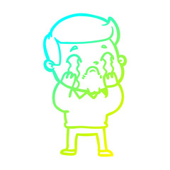 cold gradient line drawing cartoon man crying