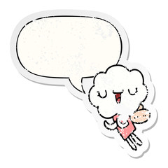 cute cartoon cloud head creature and speech bubble distressed sticker