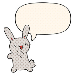 cartoon rabbit and speech bubble in comic book style