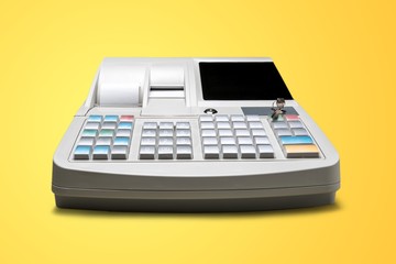 Cash register with LCD display on background