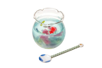 夏の和風ゼリー　Japanese style jelly with goldfish design