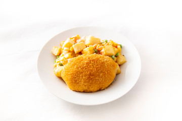 Chicken kiev, potato and vegetable