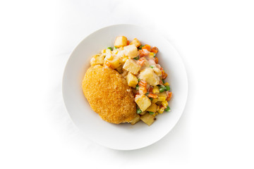 Chicken kiev, potato and vegetable
