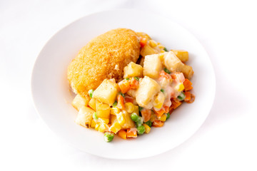 Chicken kiev, potato and vegetable