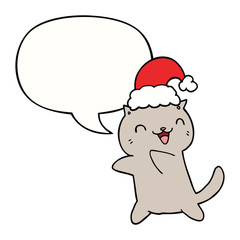 cute cartoon christmas cat and speech bubble