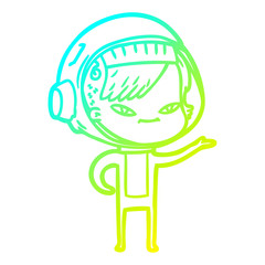 cold gradient line drawing cartoon astronaut woman
