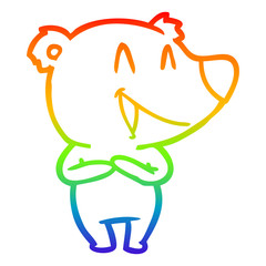 rainbow gradient line drawing laughing bear cartoon