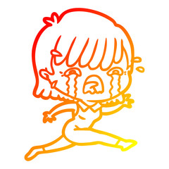 warm gradient line drawing cartoon girl crying