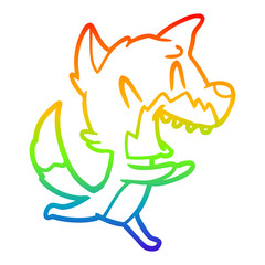 Fototapeta premium rainbow gradient line drawing laughing fox running away
