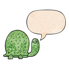 cute cartoon turtle and speech bubble in retro texture style