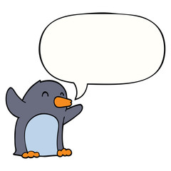cartoon excited penguin and speech bubble