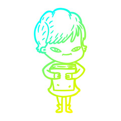 cold gradient line drawing cartoon happy woman