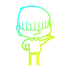 cold gradient line drawing cartoon boy with untidy hair